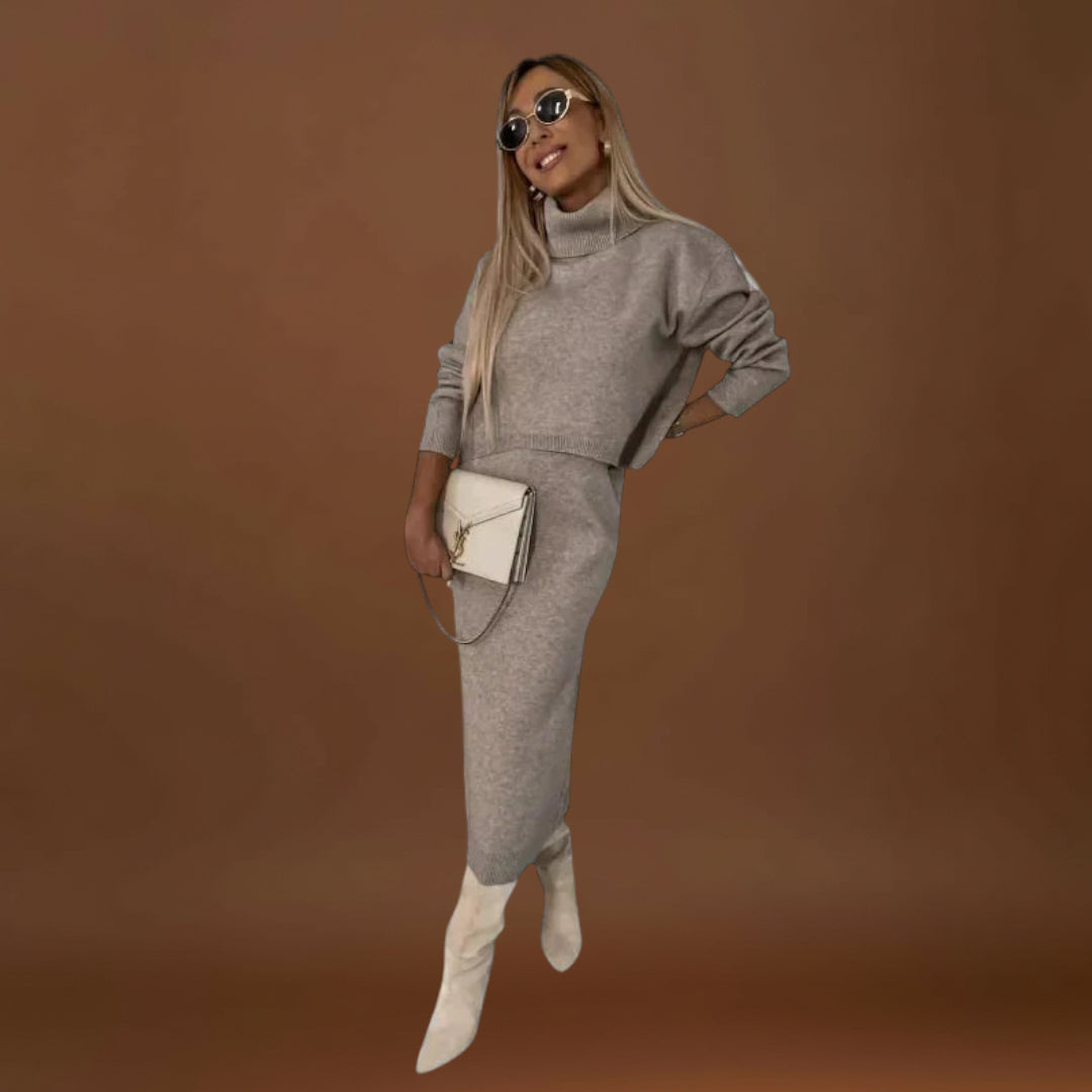 Maria Leonor - Conjunto de Vestido Elegante e Sweater de Gola Alta