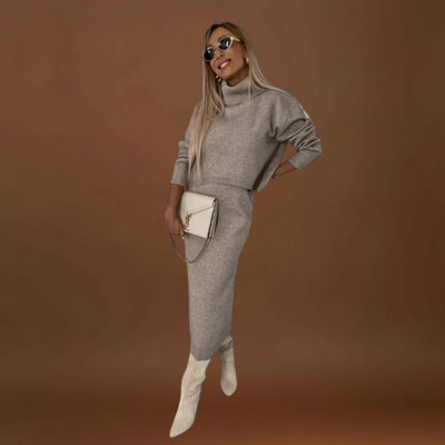 Maria Leonor - Conjunto de Vestido Elegante e Sweater de Gola Alta