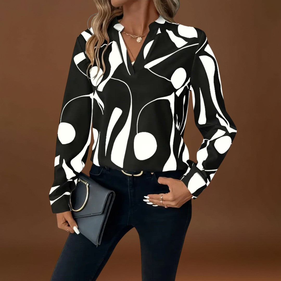 Joana - Blusa elegante de manga comprida com um decote pontiagudo