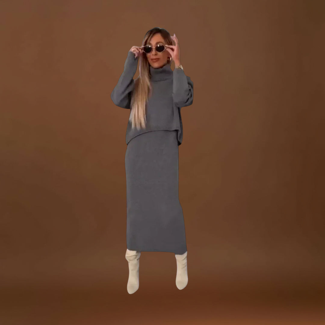 Maria Leonor - Conjunto de Vestido Elegante e Sweater de Gola Alta