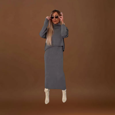 Maria Leonor - Conjunto de Vestido Elegante e Sweater de Gola Alta