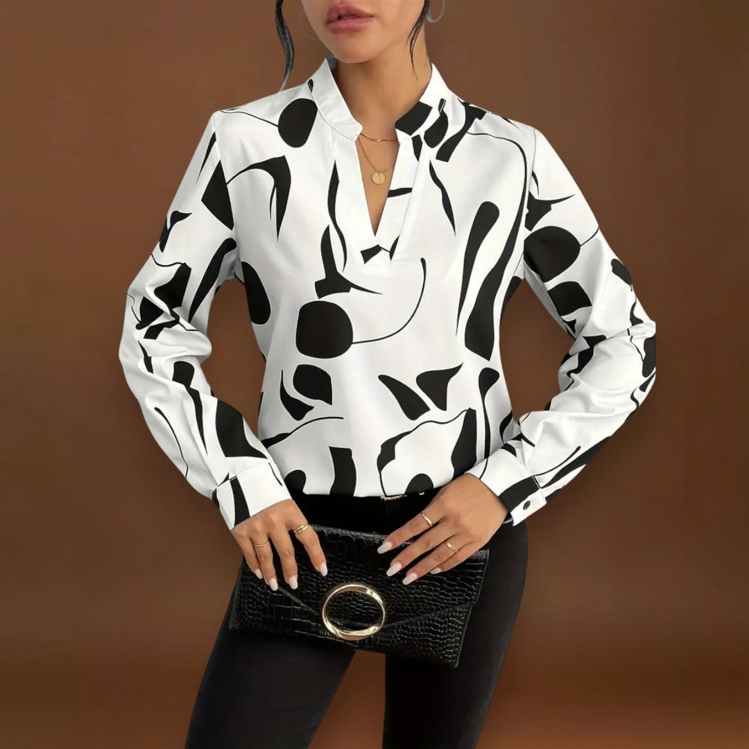 Joana - Blusa elegante de manga comprida com um decote pontiagudo