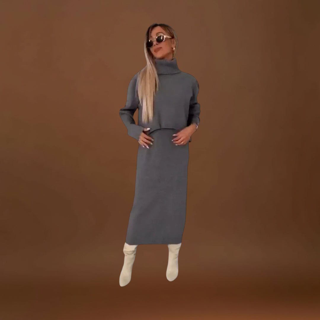 Maria Leonor - Conjunto de Vestido Elegante e Sweater de Gola Alta