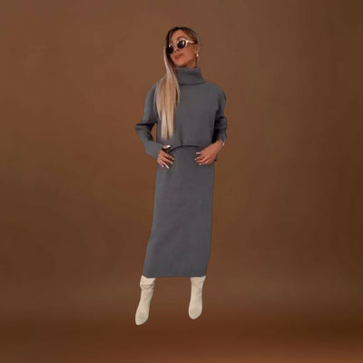 Maria Leonor - Conjunto de Vestido Elegante e Sweater de Gola Alta