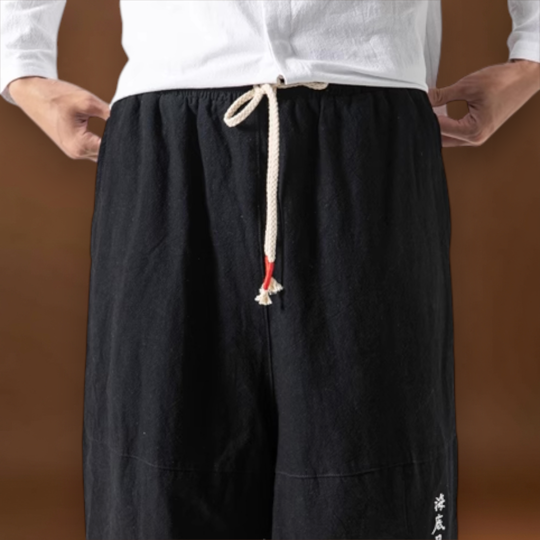 Shun - Calças japonesas confortáveis Preto