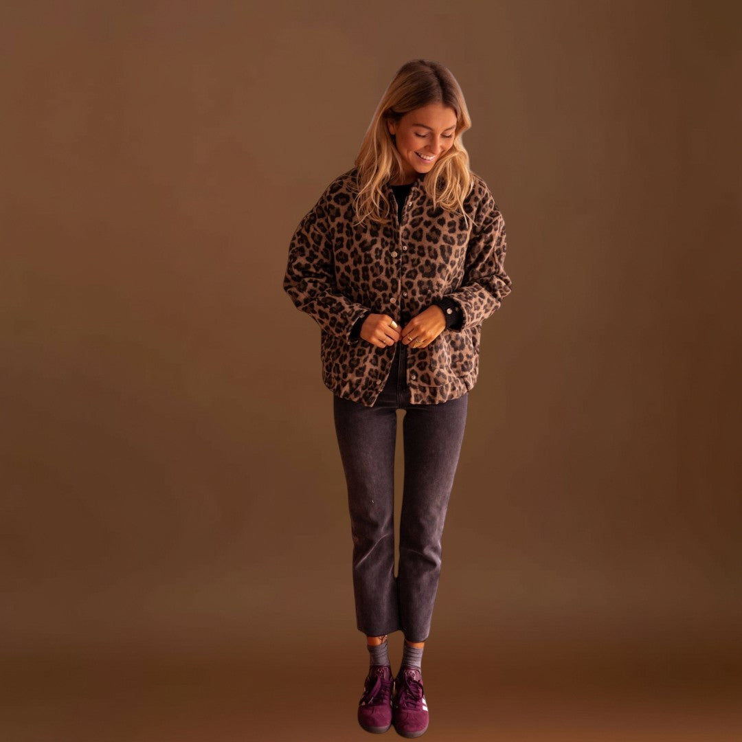 Rosa - Casaco moderno com padrão leopardo