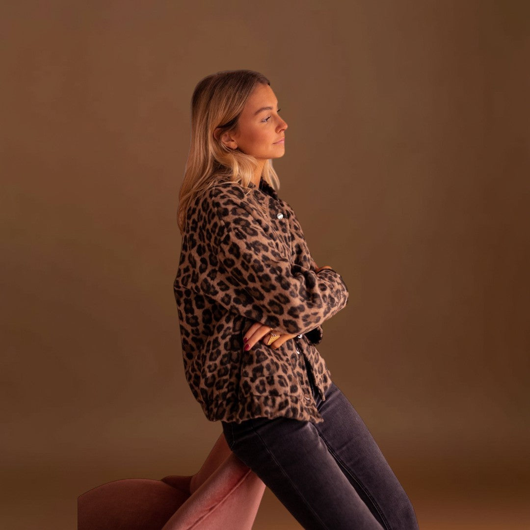 Rosa - Casaco moderno com padrão leopardo