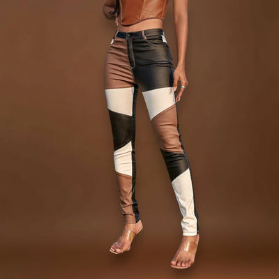 Amélia - Calças de tubo com padrão de blocos de cores