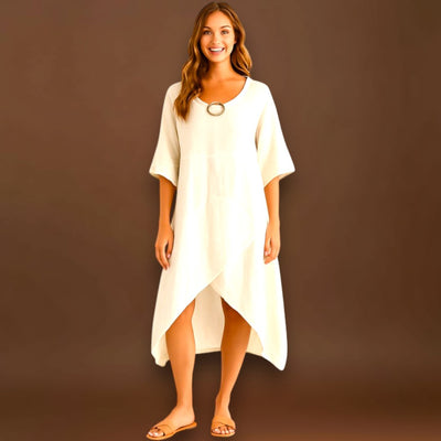 Marta - Vestido assimétrico em algodão e linho