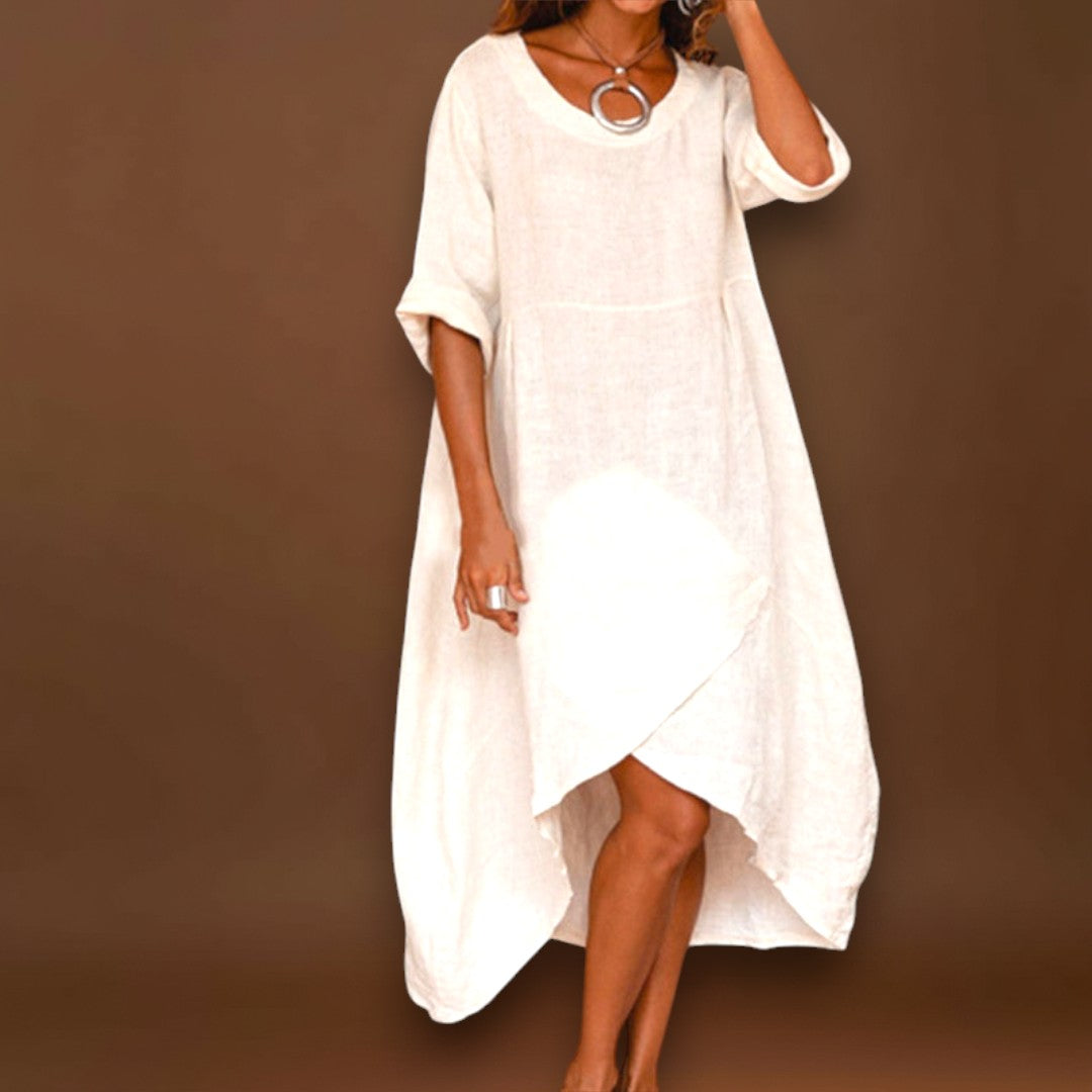 Marta - Vestido assimétrico em algodão e linho