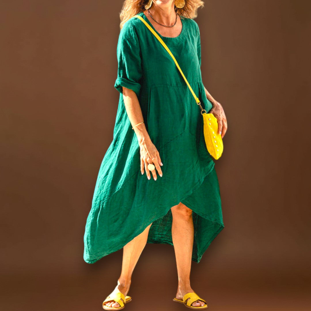 Marta - Vestido assimétrico em algodão e linho