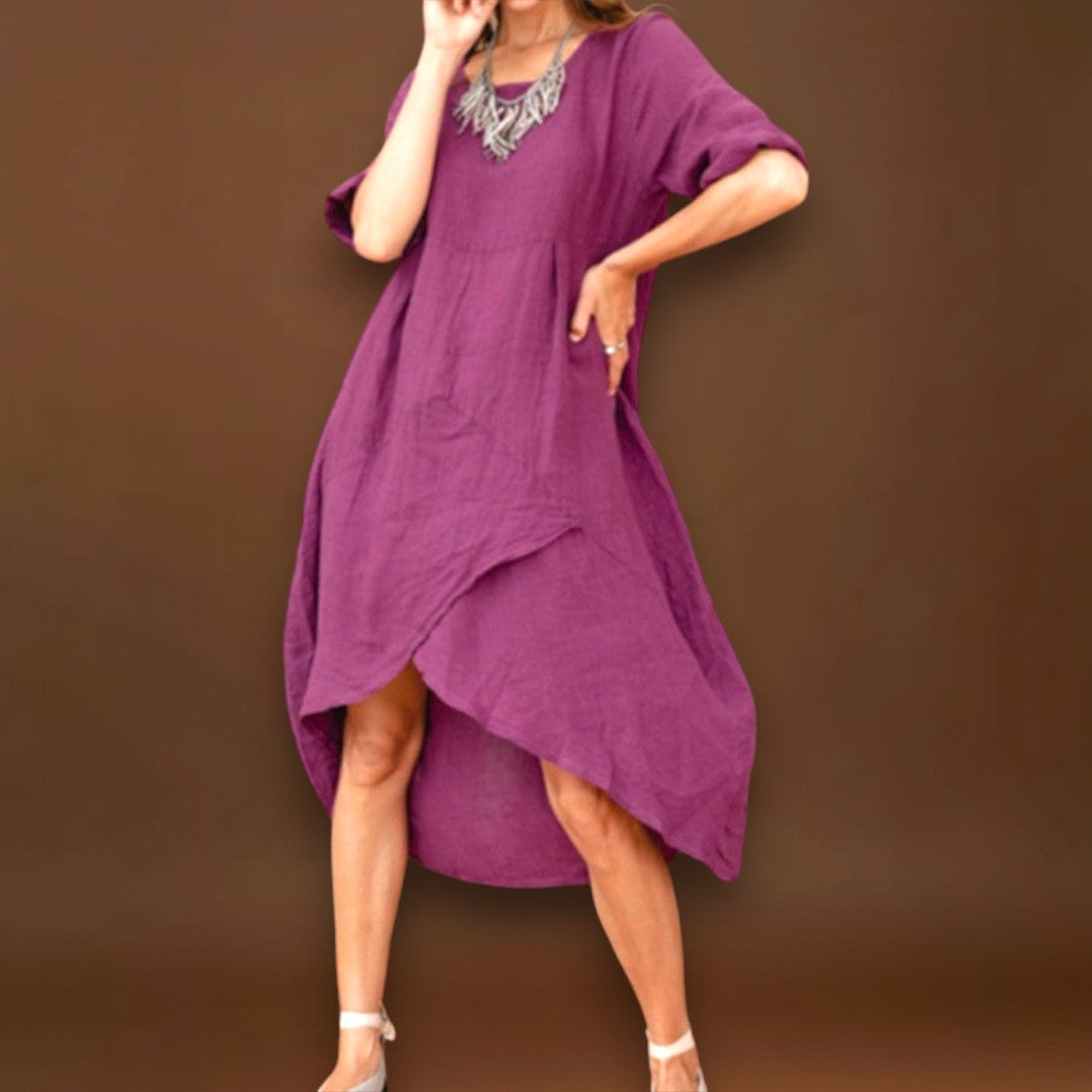 Marta - Vestido assimétrico em algodão e linho