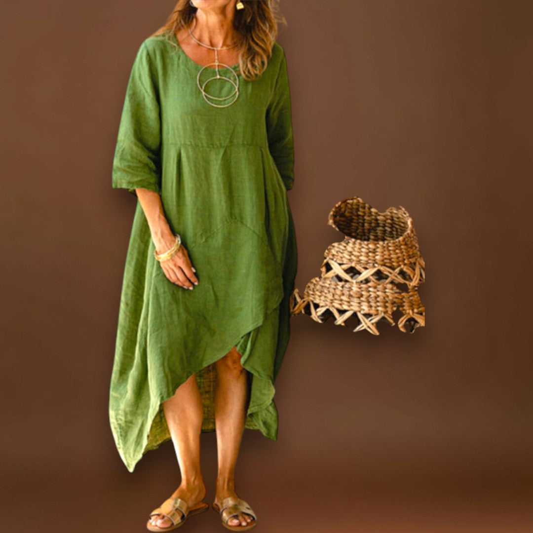 Marta - Vestido assimétrico em algodão e linho