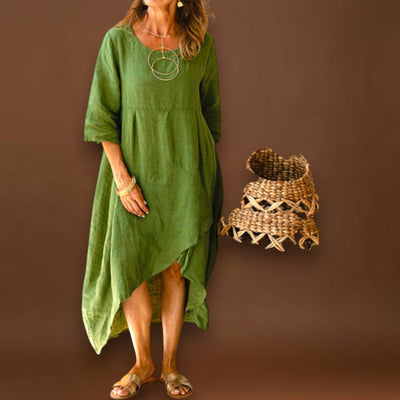 Marta - Vestido assimétrico em algodão e linho